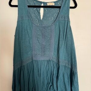 Anthropologie Teal Sleeveless Blouse with Lace